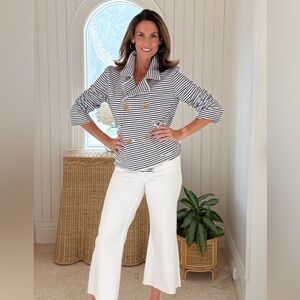 FRANK & EILEEN Mini Belfast Crop Peacoat Navy French Stripe XL